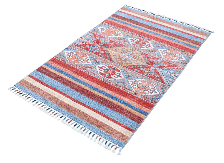 Traditional Hand Knotted Khurjeen Farhan Wool Rug of Size 3'0'' X 4'10'' in Multi and Multi Colors - Made in Afghanistan