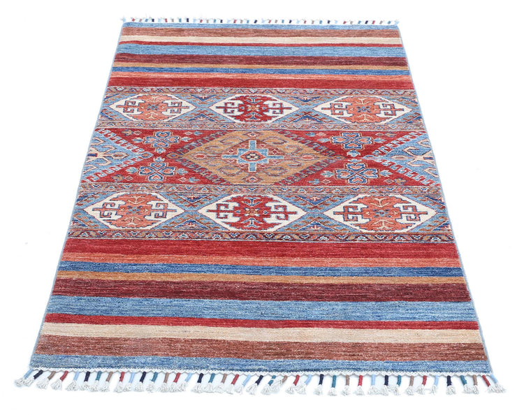 Traditional Hand Knotted Khurjeen Farhan Wool Rug of Size 3'0'' X 4'10'' in Multi and Multi Colors - Made in Afghanistan