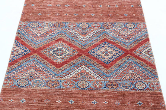 Traditional Hand Knotted Khurjeen Farhan Wool Rug of Size 3'3'' X 4'7'' in Multi and Multi Colors - Made in Afghanistan