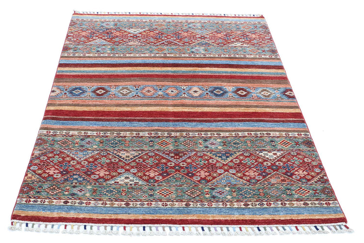 Traditional Hand Knotted Khurjeen Farhan Wool Rug of Size 4'0'' X 6'0'' in Multi and Multi Colors - Made in Afghanistan