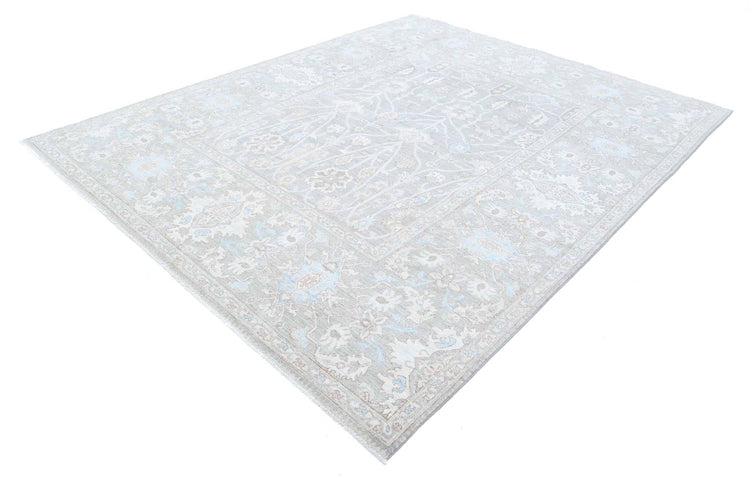 Traditional Hand Knotted Serenity Farhan Wool Rug of Size 7'11'' X 9'9'' in Grey and Ivory Colors - Made in Afghanistan