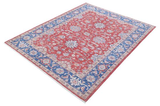 Traditional Hand Knotted Ziegler Farhan Wool Rug of Size 5'0'' X 6'4'' in Red and Blue Colors - Made in Afghanistan
