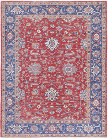 Traditional Hand Knotted Ziegler Farhan Wool Rug of Size 5'0'' X 6'4'' in Red and Blue Colors - Made in Afghanistan