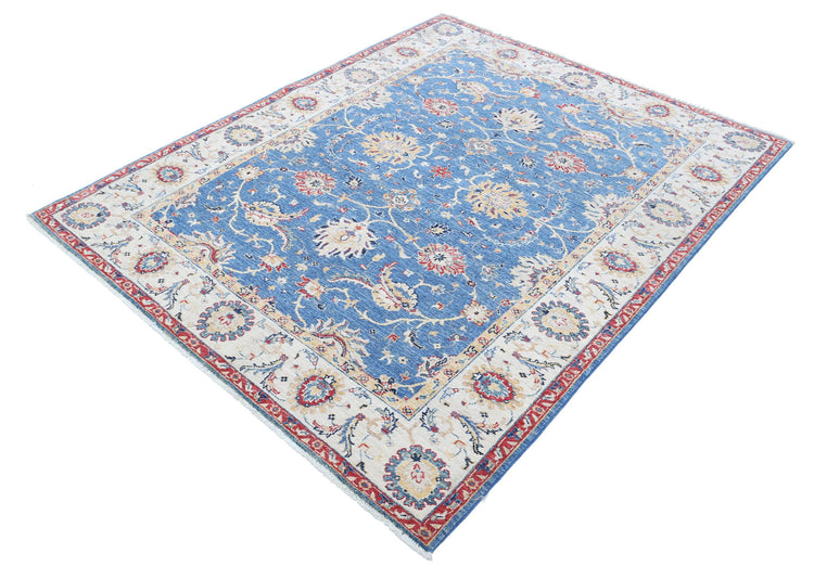 Traditional Hand Knotted Ziegler Farhan Wool Rug of Size 5'1'' X 6'3'' in Blue and Ivory Colors - Made in Afghanistan