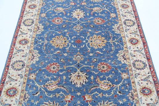 Traditional Hand Knotted Ziegler Farhan Wool Rug of Size 5'1'' X 6'3'' in Blue and Ivory Colors - Made in Afghanistan