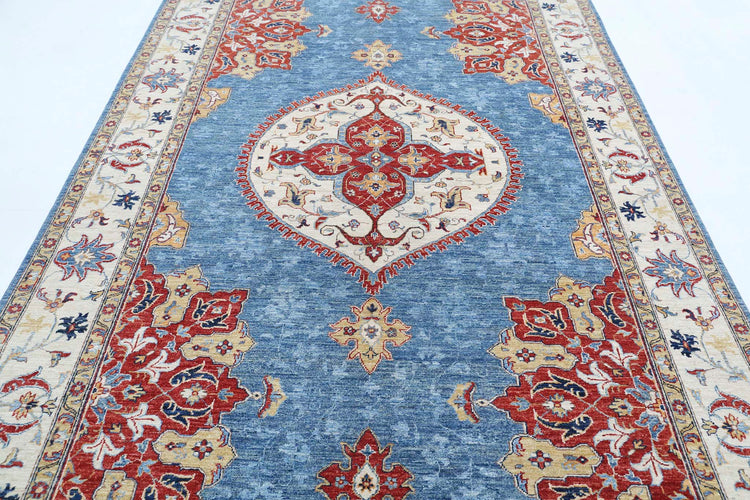 Traditional Hand Knotted Ziegler Farhan Wool Rug of Size 6'4'' X 9'9'' in Blue and Ivory Colors - Made in Afghanistan