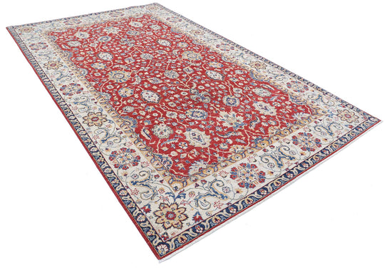 Traditional Hand Knotted Ziegler Farhan Wool Rug of Size 6'7'' X 10'9'' in Red and Ivory Colors - Made in Afghanistan