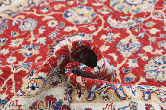 Traditional Hand Knotted Ziegler Farhan Wool Rug of Size 6'7'' X 10'9'' in Red and Ivory Colors - Made in Afghanistan