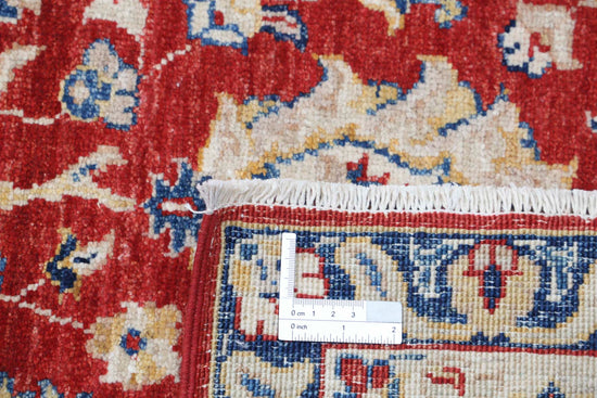 Traditional Hand Knotted Ziegler Farhan Wool Rug of Size 6'7'' X 10'9'' in Red and Ivory Colors - Made in Afghanistan