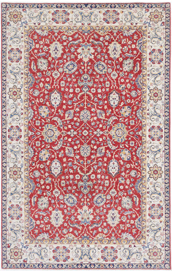 Traditional Hand Knotted Ziegler Farhan Wool Rug of Size 6'7'' X 10'9'' in Red and Ivory Colors - Made in Afghanistan