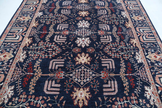 Traditional Hand Knotted Ziegler Farhan Wool Rug of Size 8'3'' X 10'4'' in Blue and Peach Colors - Made in Afghanistan