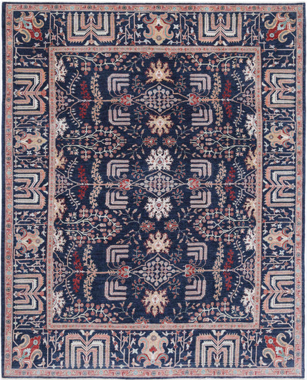 Traditional Hand Knotted Ziegler Farhan Wool Rug of Size 8'3'' X 10'4'' in Blue and Peach Colors - Made in Afghanistan