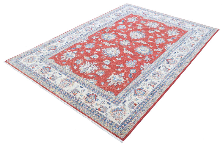 Traditional Hand Knotted Ziegler Farhan Wool Rug of Size 5'5'' X 7'11'' in Red and Ivory Colors - Made in Afghanistan