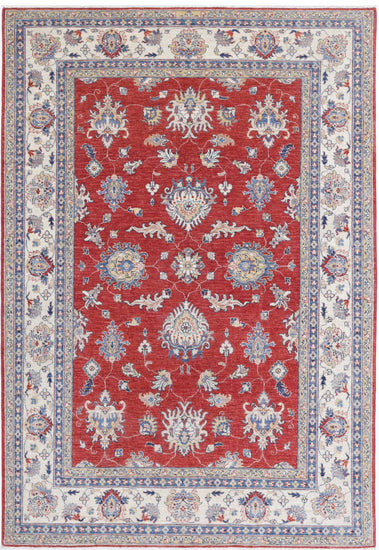Traditional Hand Knotted Ziegler Farhan Wool Rug of Size 5'5'' X 7'11'' in Red and Ivory Colors - Made in Afghanistan