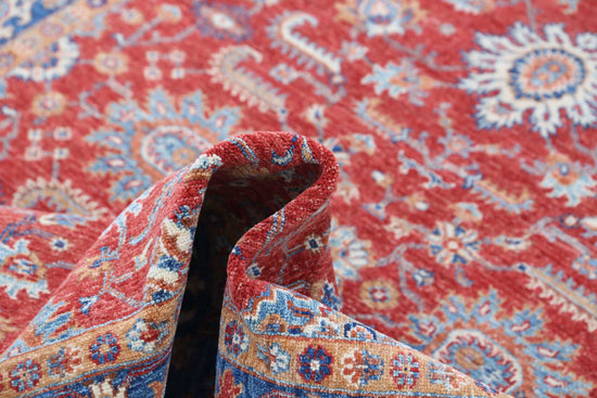 Traditional Hand Knotted Ziegler Farhan Wool Rug of Size 4'9'' X 6'7'' in Red and Blue Colors - Made in Afghanistan