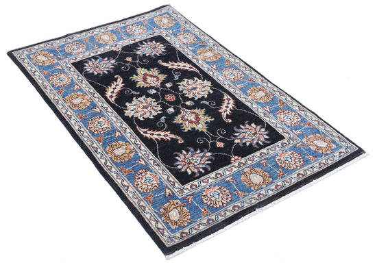 Traditional Hand Knotted Ziegler Farhan Wool Rug of Size 2'9'' X 4'2'' in Black and Blue Colors - Made in Afghanistan