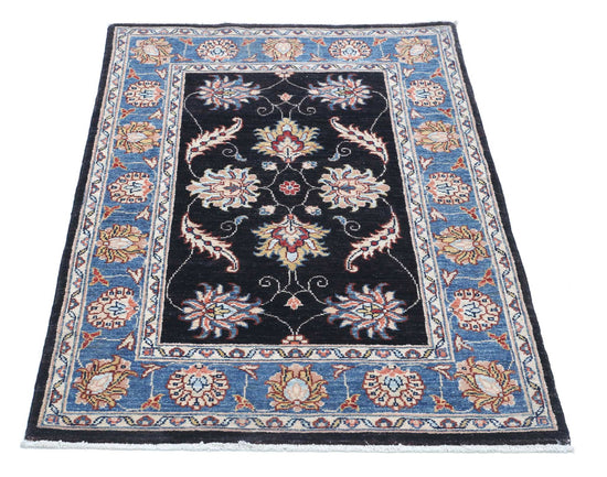 Traditional Hand Knotted Ziegler Farhan Wool Rug of Size 2'9'' X 4'2'' in Black and Blue Colors - Made in Afghanistan