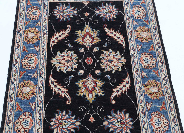 Traditional Hand Knotted Ziegler Farhan Wool Rug of Size 2'9'' X 4'2'' in Black and Blue Colors - Made in Afghanistan
