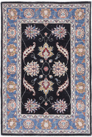 Traditional Hand Knotted Ziegler Farhan Wool Rug of Size 2'9'' X 4'2'' in Black and Blue Colors - Made in Afghanistan