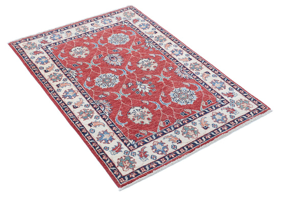 Traditional Hand Knotted Ziegler Farhan Wool Rug of Size 2'9'' X 4'0'' in Red and Ivory Colors - Made in Afghanistan