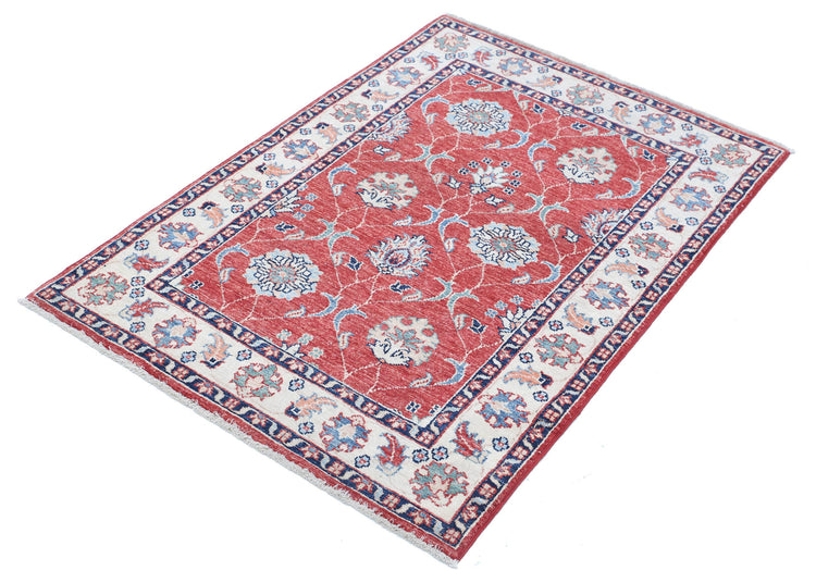 Traditional Hand Knotted Ziegler Farhan Wool Rug of Size 2'9'' X 4'0'' in Red and Ivory Colors - Made in Afghanistan