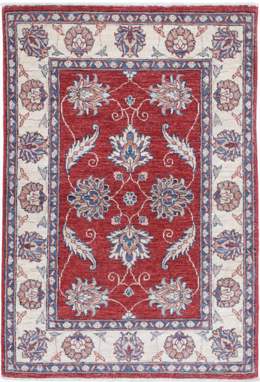 Traditional Hand Knotted Ziegler Farhan Wool Rug of Size 2'8'' X 3'10'' in Red and Ivory Colors - Made in Afghanistan