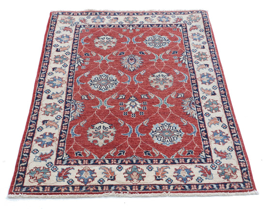 Traditional Hand Knotted Ziegler Farhan Wool Rug of Size 2'9'' X 4'0'' in Red and Ivory Colors - Made in Afghanistan