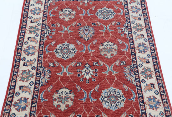 Traditional Hand Knotted Ziegler Farhan Wool Rug of Size 2'9'' X 4'0'' in Red and Ivory Colors - Made in Afghanistan