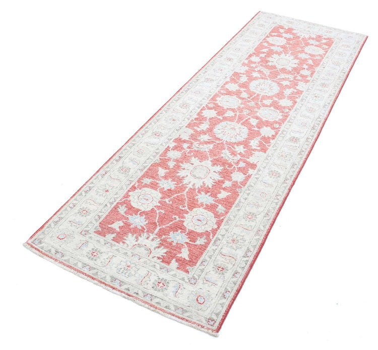 Traditional Hand Knotted Ziegler Farhan Wool Rug of Size 2'6'' X 7'11'' in Red and Ivory Colors - Made in Afghanistan