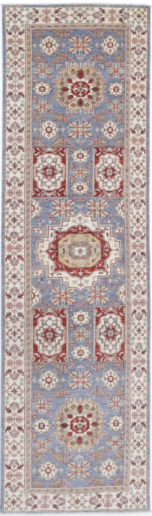Traditional Hand Knotted Mamluk Farhan Wool Rug of Size 2'6'' X 9'8'' in Grey and Ivory Colors - Made in Afghanistan