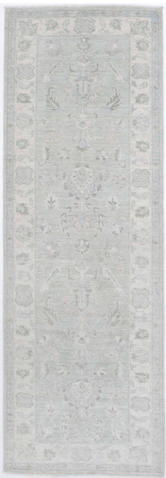 Traditional Hand Knotted Serenity Farhan Wool Rug of Size 2'6'' X 8'1'' in Grey and Ivory Colors - Made in Afghanistan