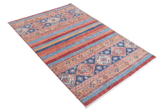 Traditional Hand Knotted Khurjeen Farhan Wool Rug of Size 3'4'' X 5'1'' in Multi and Multi Colors - Made in Afghanistan
