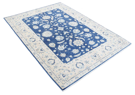 Traditional Hand Knotted Sultanabad Farhan Wool Rug of Size 4'9'' X 6'7'' in Blue and Ivory Colors - Made in Afghanistan