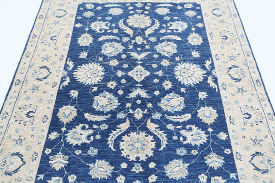 Traditional Hand Knotted Sultanabad Farhan Wool Rug of Size 4'9'' X 6'7'' in Blue and Ivory Colors - Made in Afghanistan