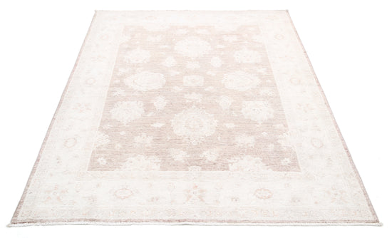 Traditional Hand Knotted Serenity Farhan Wool Rug of Size 5'0'' X 6'5'' in Brown and Ivory Colors - Made in Afghanistan