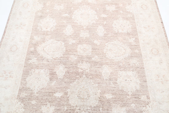 Traditional Hand Knotted Serenity Farhan Wool Rug of Size 5'0'' X 6'5'' in Brown and Ivory Colors - Made in Afghanistan