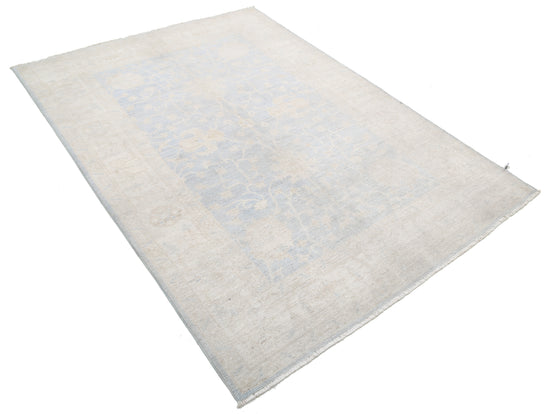 Traditional Hand Knotted Serenity Farhan Wool Rug of Size 4'10'' X 6'8'' in Blue and Ivory Colors - Made in Afghanistan