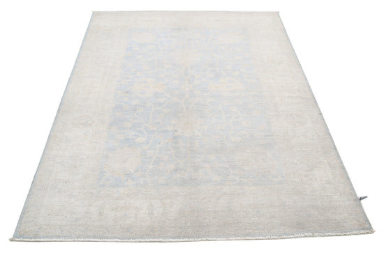 Traditional Hand Knotted Serenity Farhan Wool Rug of Size 4'10'' X 6'8'' in Blue and Ivory Colors - Made in Afghanistan