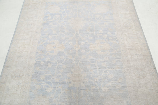 Traditional Hand Knotted Serenity Farhan Wool Rug of Size 4'10'' X 6'8'' in Blue and Ivory Colors - Made in Afghanistan