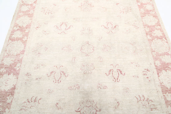 Traditional Hand Knotted Serenity Farhan Wool Rug of Size 5'3'' X 7'3'' in Ivory and Pink Colors - Made in Afghanistan