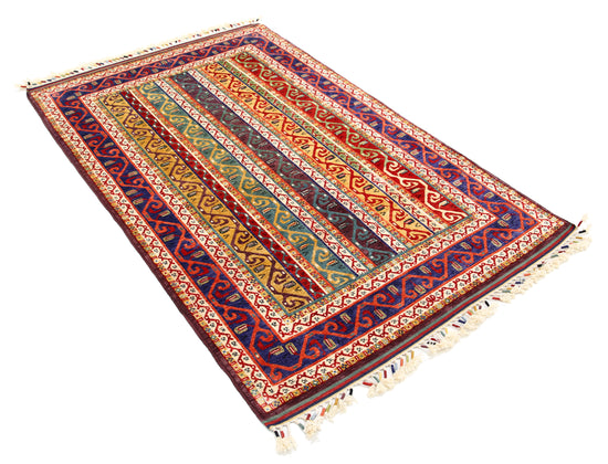 Traditional Hand Knotted Shaal Farhan Wool Rug of Size 4'2'' X 6'6'' in Multi and Multi Colors - Made in Afghanistan
