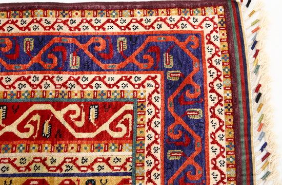 Traditional Hand Knotted Shaal Farhan Wool Rug of Size 4'2'' X 6'6'' in Multi and Multi Colors - Made in Afghanistan