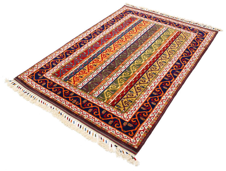 Traditional Hand Knotted Shaal Farhan Wool Rug of Size 4'4'' X 6'3'' in Multi and Multi Colors - Made in Afghanistan