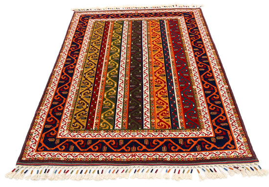 Traditional Hand Knotted Shaal Farhan Wool Rug of Size 4'4'' X 6'3'' in Multi and Multi Colors - Made in Afghanistan