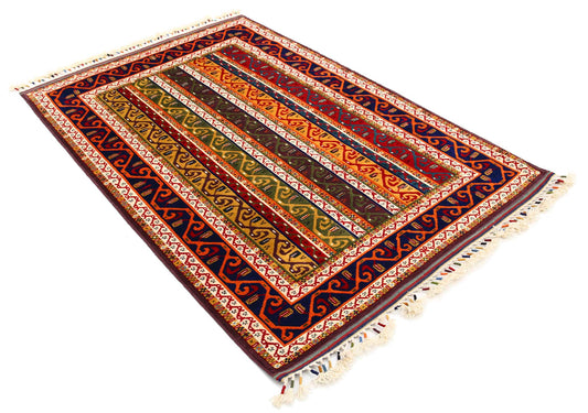 Traditional Hand Knotted Shaal Farhan Wool Rug of Size 4'5'' X 6'6'' in Multi and Multi Colors - Made in Afghanistan
