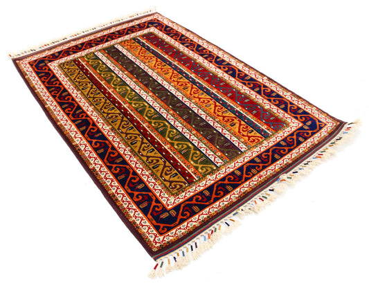 Traditional Hand Knotted Shaal Farhan Wool Rug of Size 4'5'' X 6'4'' in Multi and Multi Colors - Made in Afghanistan