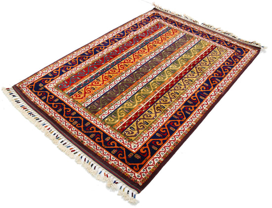 Traditional Hand Knotted Shaal Farhan Wool Rug of Size 4'6'' X 6'4'' in Multi and Multi Colors - Made in Afghanistan