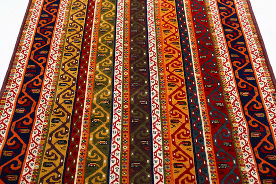 Traditional Hand Knotted Shaal Farhan Wool Rug of Size 4'6'' X 6'4'' in Multi and Multi Colors - Made in Afghanistan