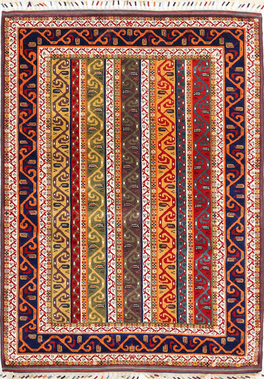 Traditional Hand Knotted Shaal Farhan Wool Rug of Size 4'6'' X 6'4'' in Multi and Multi Colors - Made in Afghanistan