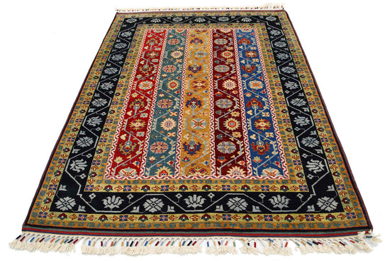 Traditional Hand Knotted Shaal Farhan Wool Rug of Size 5'1'' X 6'11'' in Multi and Multi Colors - Made in Afghanistan